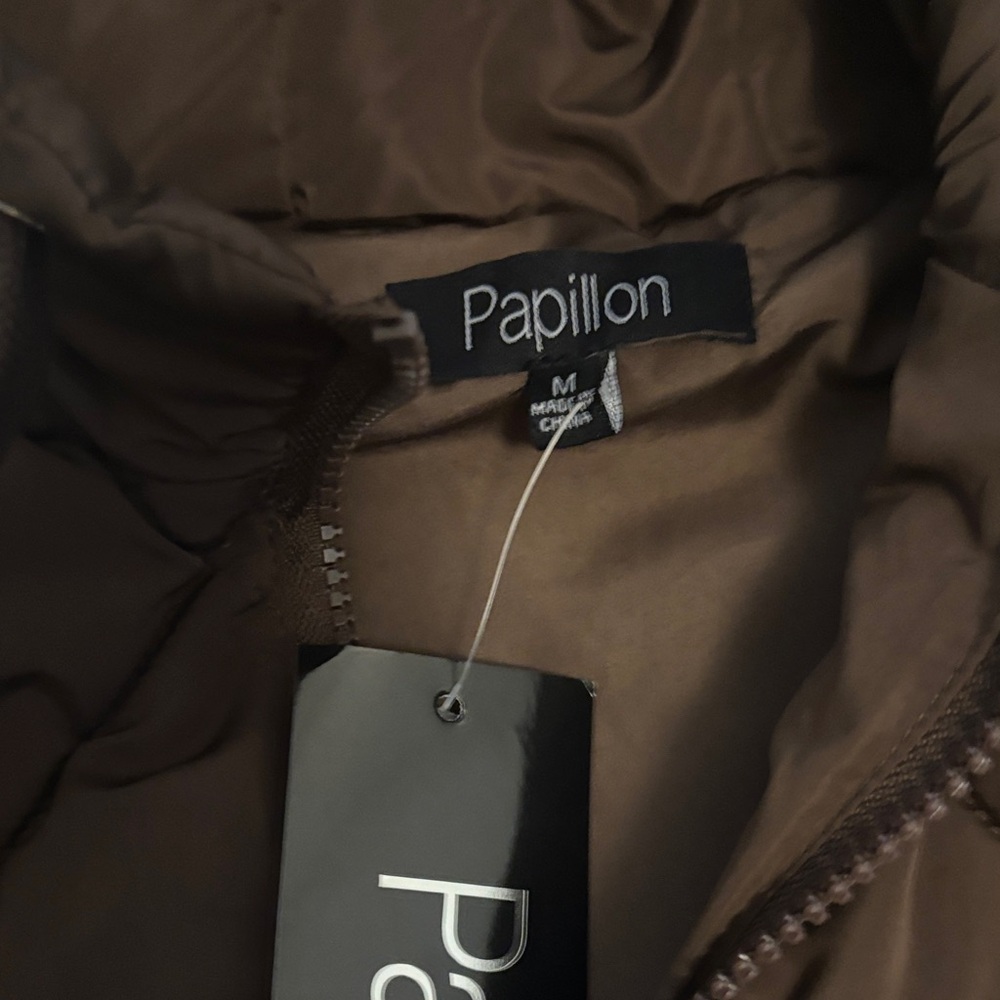 NWT Papillon Women's Chocolate Quilted Hooded Vest - Picture 2 of 7